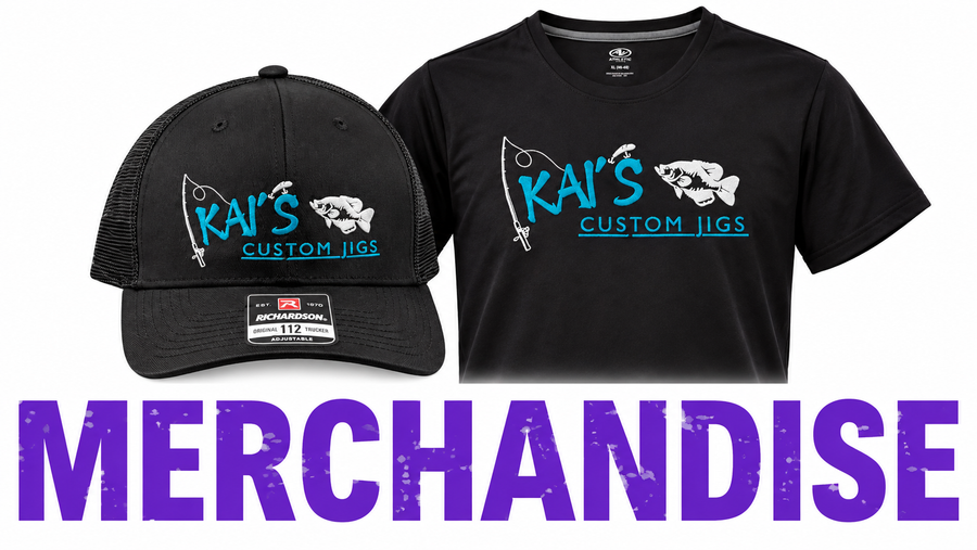 Kai's Custom Jigs Merchandise category banner featuring branded hat and shirt