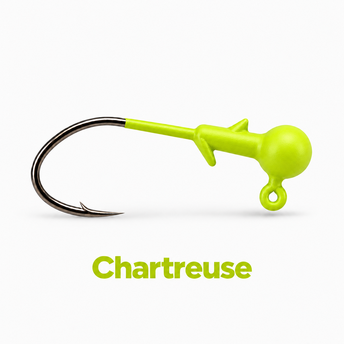 Kai's Custom Jigs chartreuse crappie jig head with bait keeper, matte finish, and sickle hook
