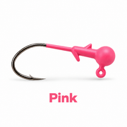 Kai's Custom Jigs pink crappie jig head with bait keeper, matte finish, and sickle hook