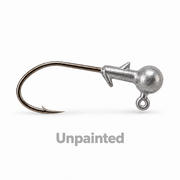 Unpainted silver-colored crappie jig head with bait keeper and bronze-colored hook from Kai's Custom Jigs.