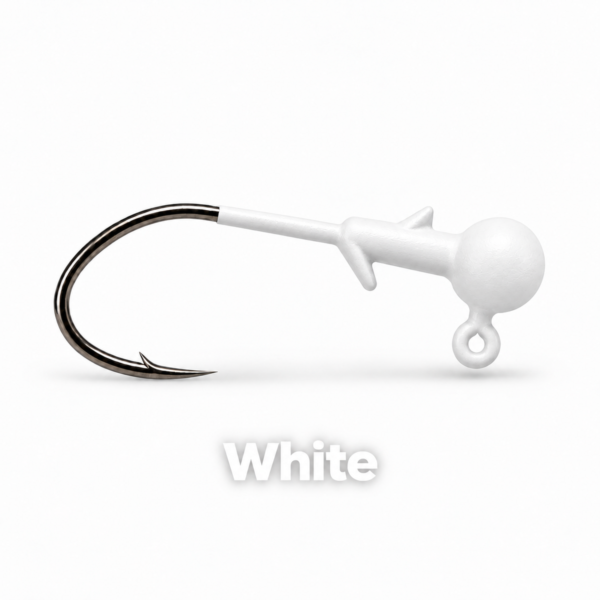 Kai's Custom Jigs white crappie jig head with bait keeper, matte finish, and sickle hook