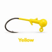 Kai's Custom Jigs yellow crappie jig head with bait keeper, matte finish, and sickle hook