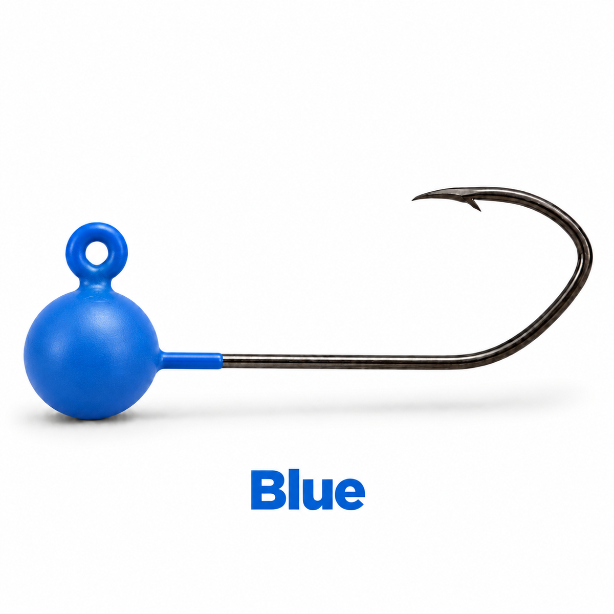 Kai's Custom Jigs blue no-keeper crappie jig head with a dull matte finish and sickle hook