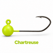 Kai's Custom Jigs chartreuse no-keeper crappie jig head with a dull matte finish and sickle hook