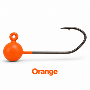 Kai's Custom Jigs orange no-keeper crappie jig head with a dull matte finish and sickle hook
