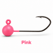Kai's Custom Jigs pink no-keeper crappie jig head with a dull matte finish and sickle hook