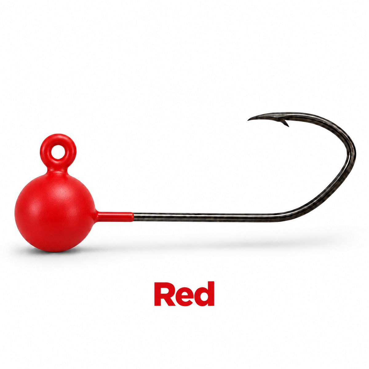 Kai's Custom Jigs red no-keeper crappie jig head with a dull matte finish and sickle hook