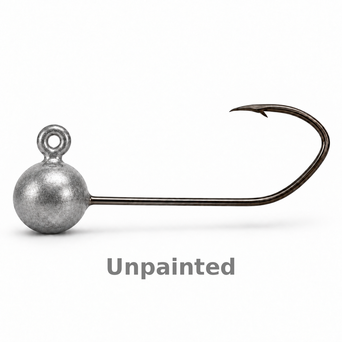 Kai's Custom Jigs unpainted lead round-ball crappie jig head without a bait keeper, labeled Unpainted, on a white background.