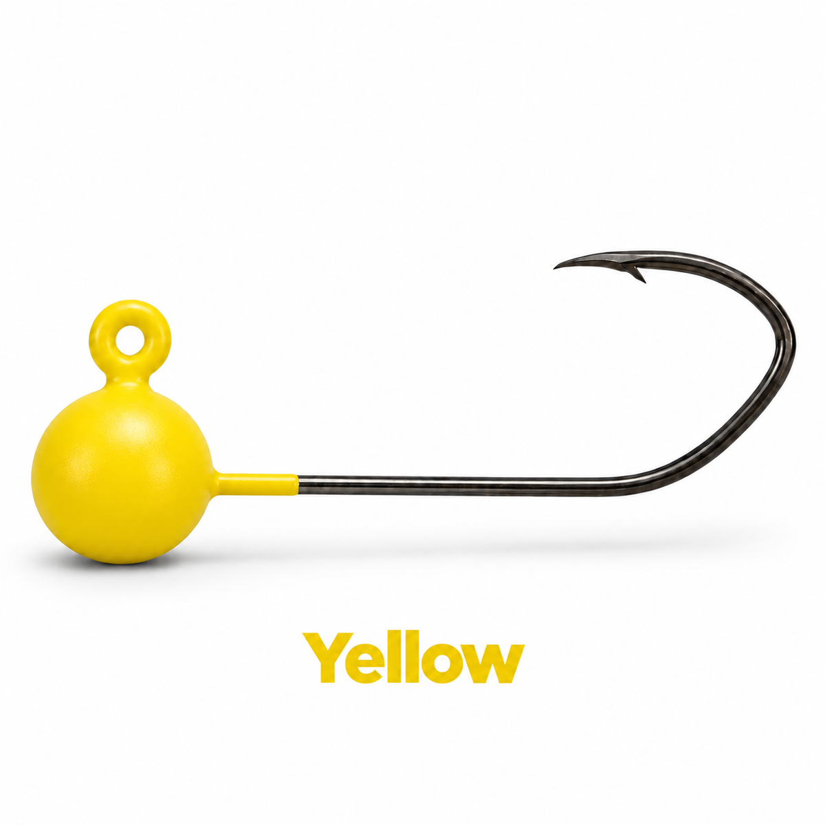 Kai's Custom Jigs yellow no-keeper crappie jig head with a dull matte finish and sickle hook