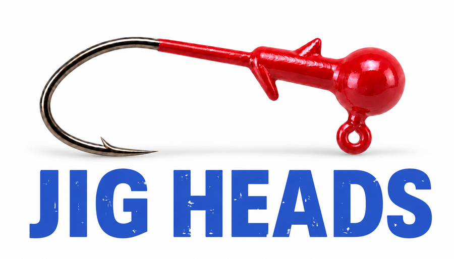 Kai's Custom Jigs red crappie jig head with sickle hook and Jig Heads text